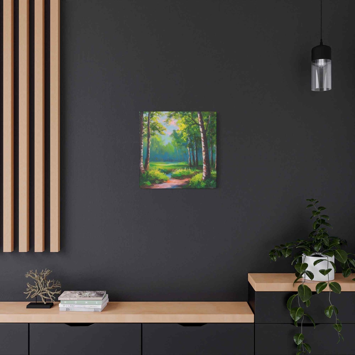 Summer Forest Print Canvas, Oil Paint Print 20x20, 24x24, 30x30, 32x32, 36x36 Art Design Print Pine-Wood Inner Frame MC-84