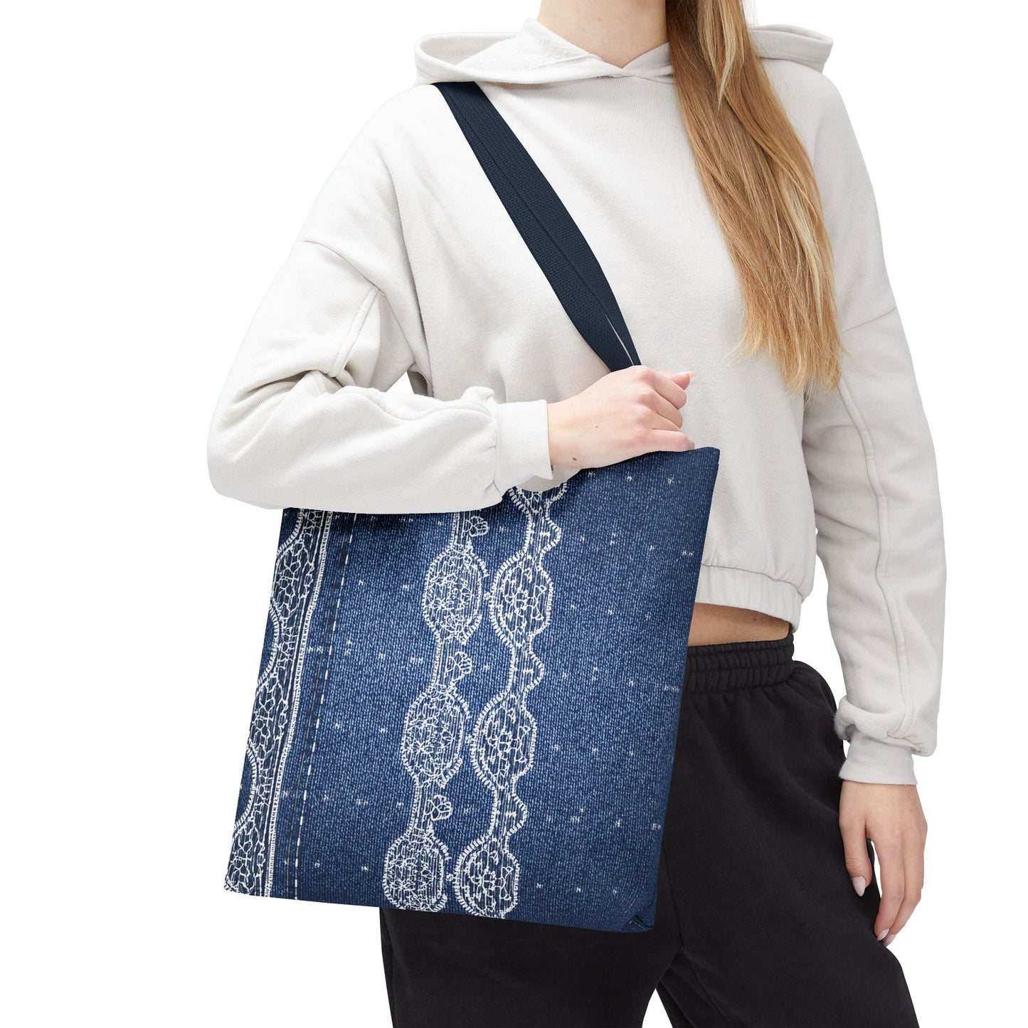 Denim Fabric Imitation Print Unisex Canvas Bag Poly Spun 3 Sizes Tote Bag 106