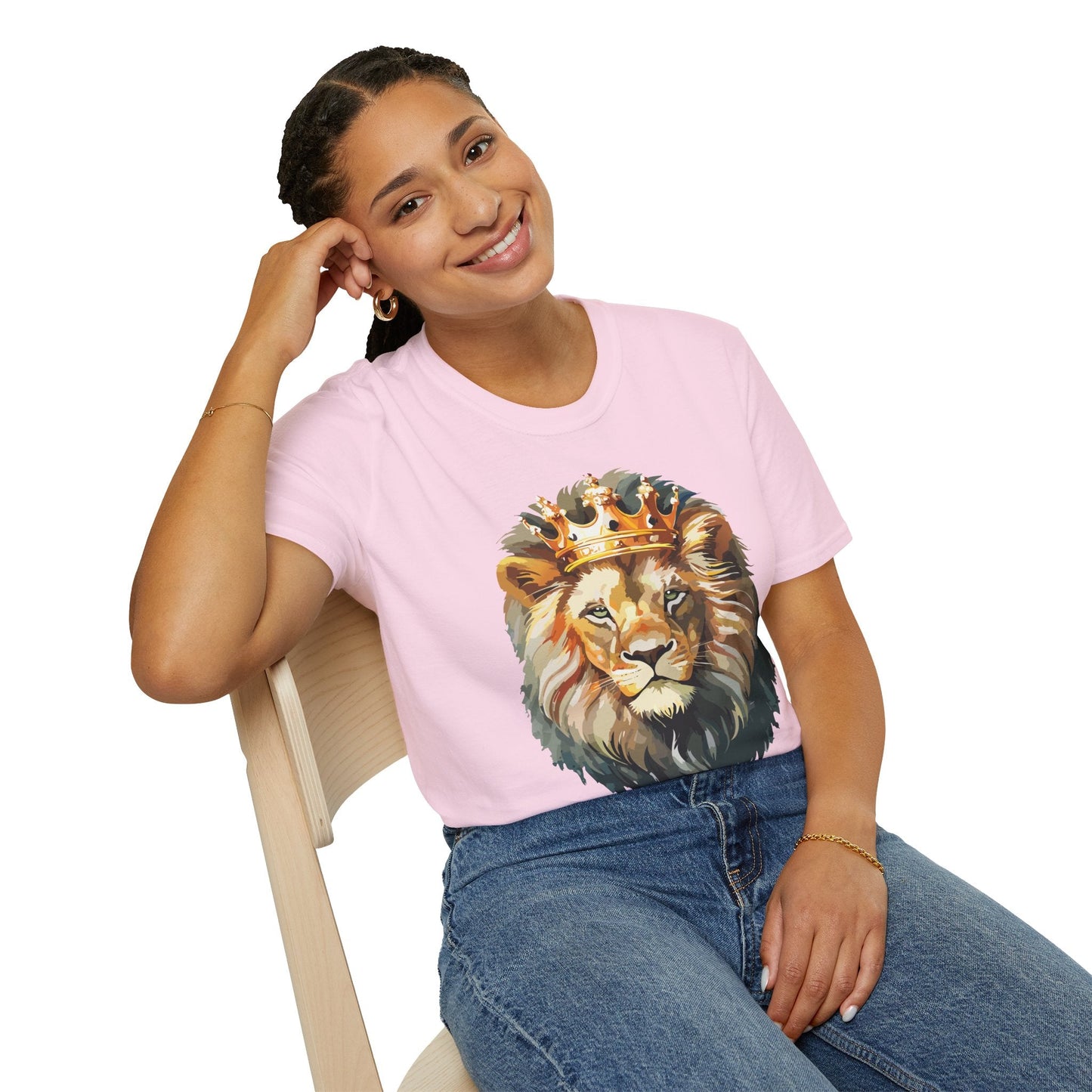 Unisex Lion Print T Shirt Softstyle 64000 One Hundred Percent Ring Spun Cotton