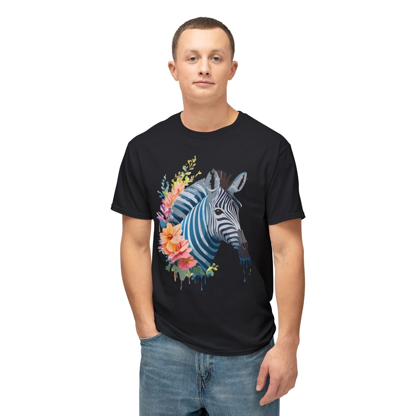 Unisex Zebra Art Print T Shirt 100 Percent Cotton Vintage Floral Design Tee Made In USA