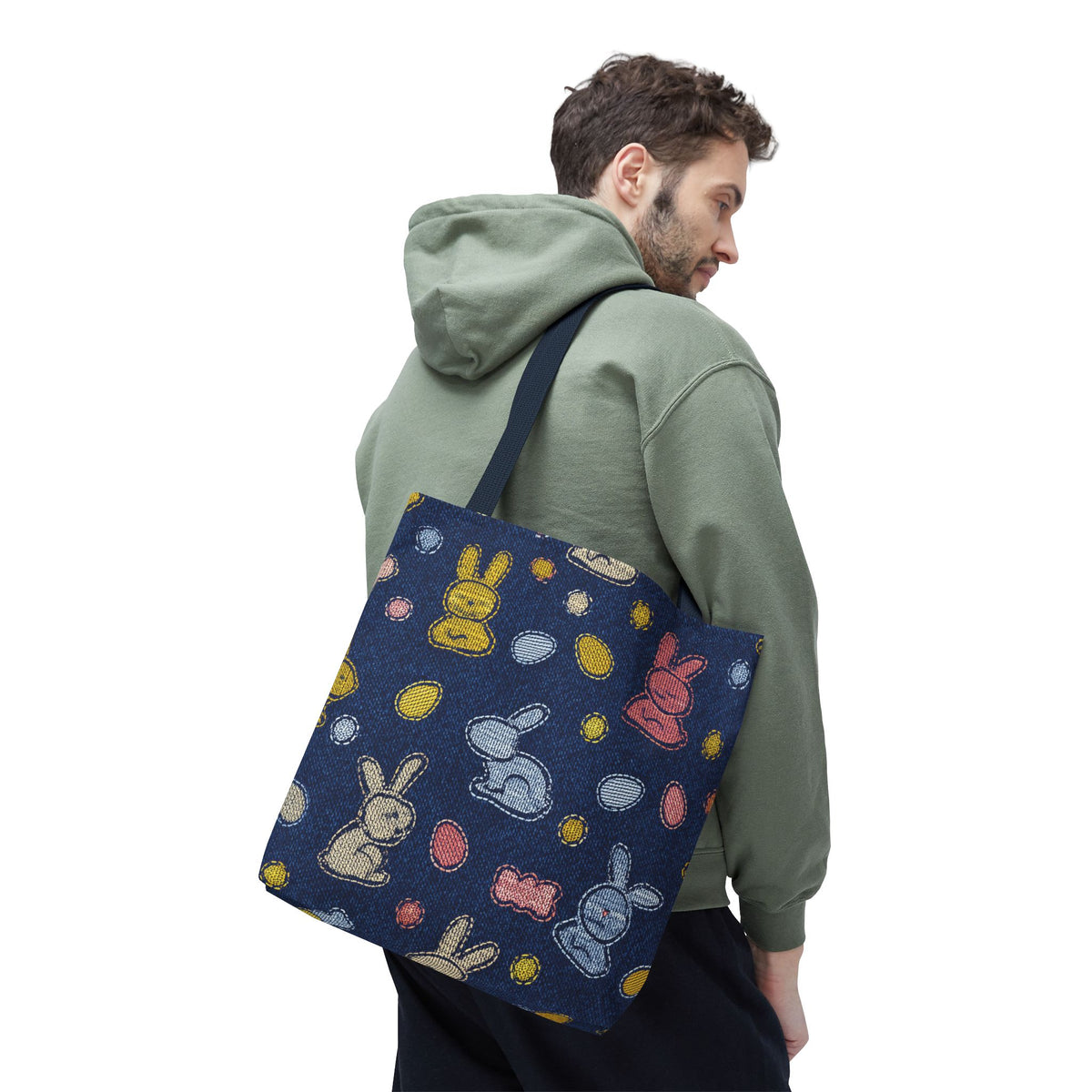 Easter Graphic Design Denim Fabric Imitation Print Unisex Canvas Bag Poly Spun 3 Sizes Tote Bag 204-1