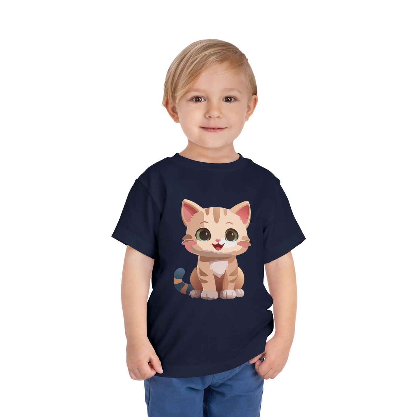 Bonita camiseta de manga corta para niños pequeños con gato: adorable camiseta con gráfico de gatito para niños (2 a 5 años)