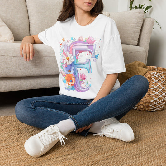 Floral Letter F T-Shirt | Watercolor Monogram Tee