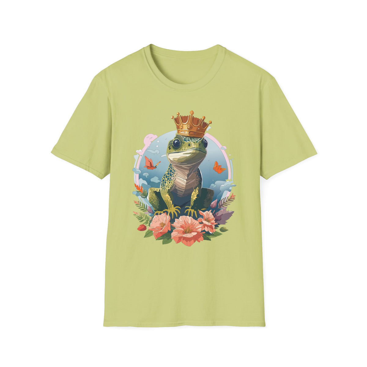 Frog Prince T-Shirt | Crowned Frog Illustration, Floral Accent