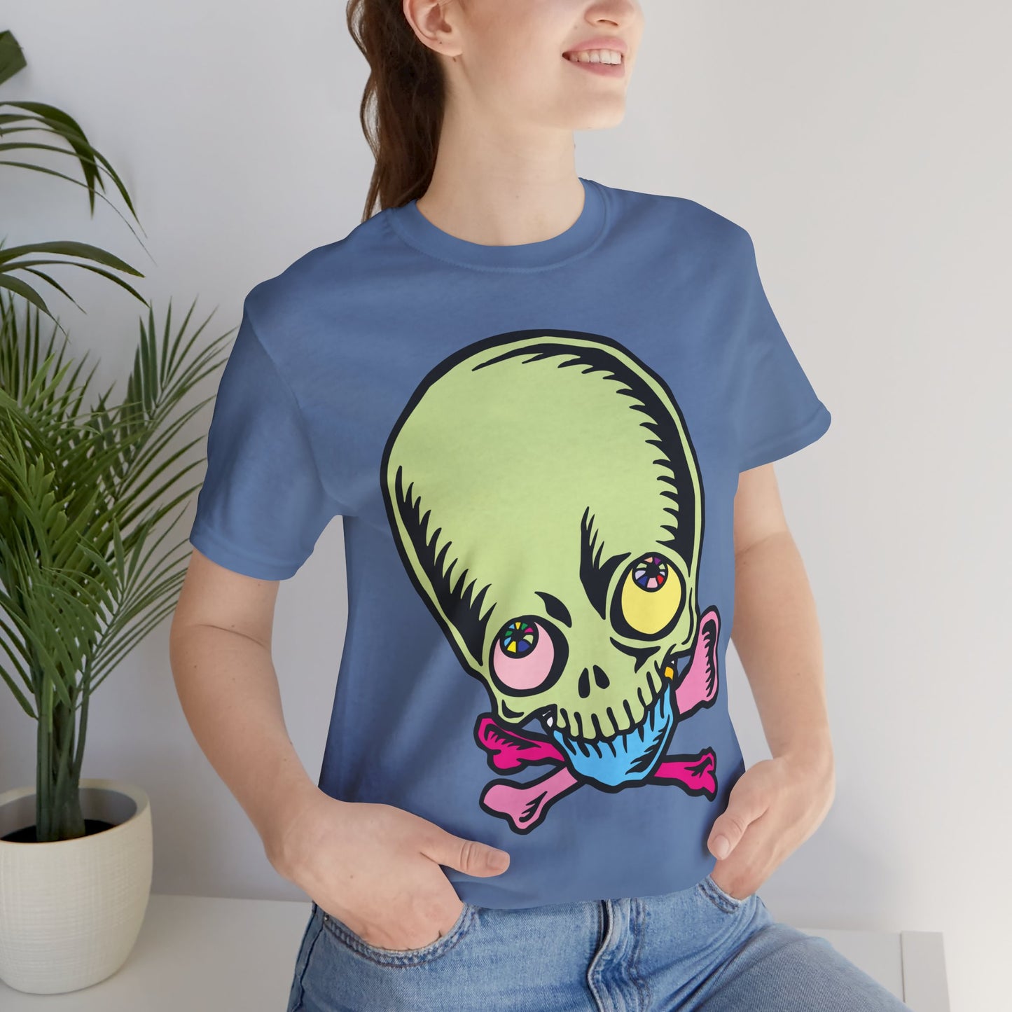 Lt Green Skull Graphic Design Tee, Skull Shirt, Vintage Tees, Art Design T-Shirt, Vintage Graphic Tee, Art Shirts with Skulls