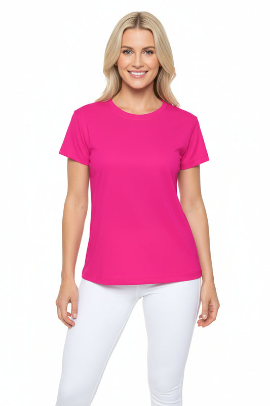 Barbie Pink Women's Sports Jersey Short Sleeves 100% Poly Solid Hot Pink Color Print Athletic Tee