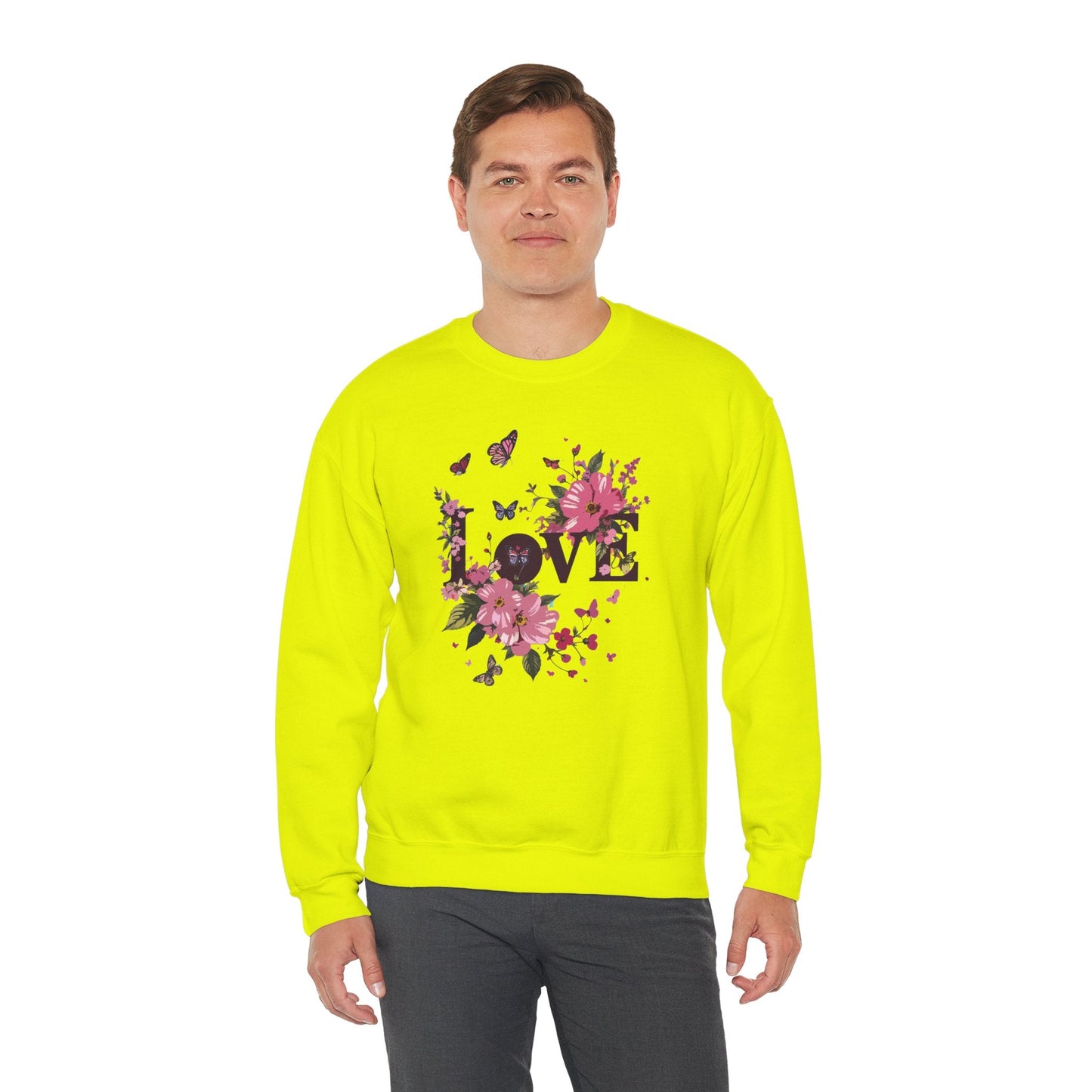 Unisex Floral Love Sweatshirt Fifty Fifty Cotton Poly Valentines Day Gift