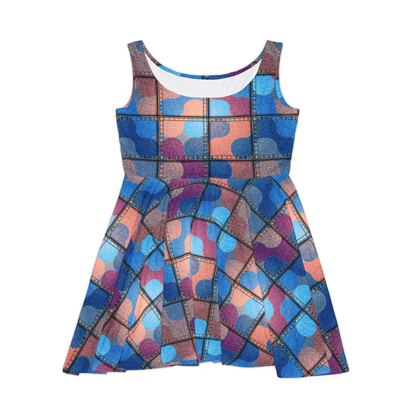 Women Denim Print Skater Dress, Denim Print Poly-Span Dress - 16