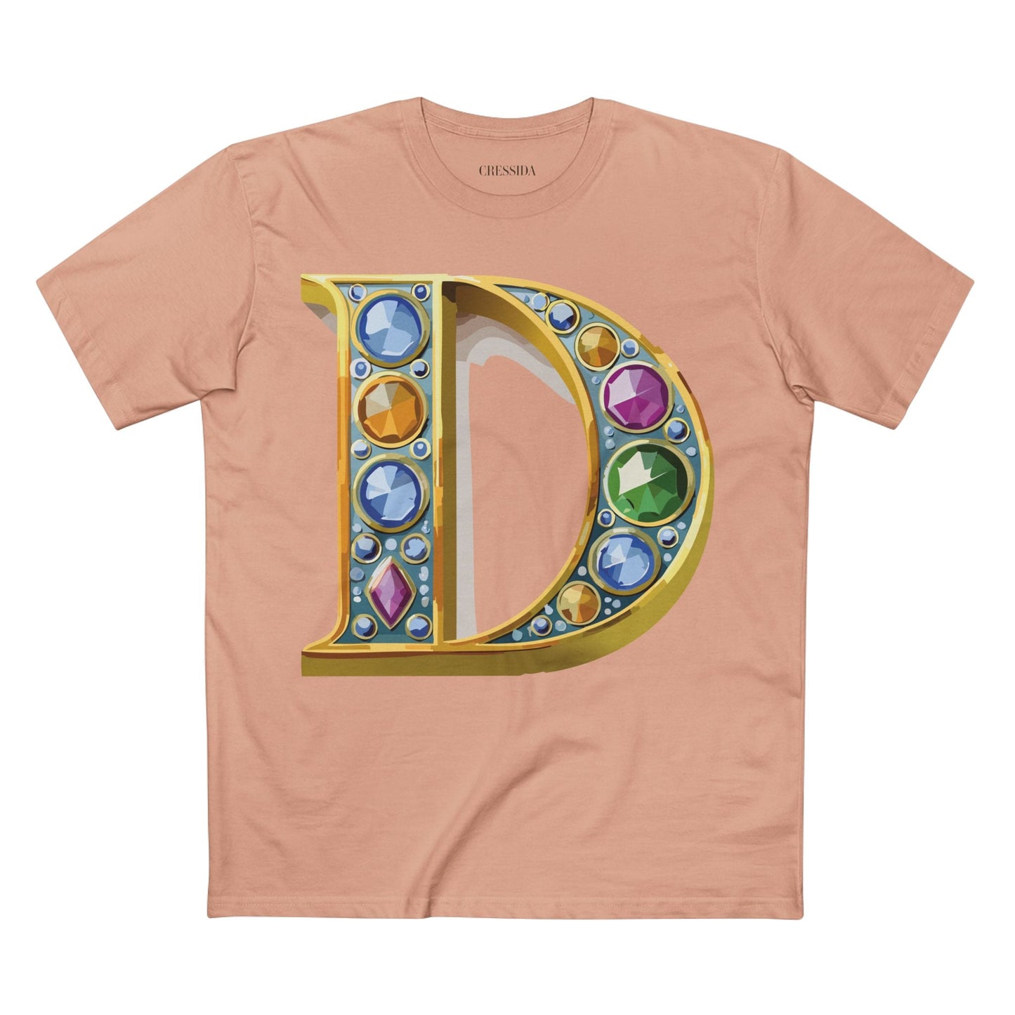 Letter D Graphic Design Tee Unisex 100 Cotton With Antique Gold Letters Artwork T-Shirt