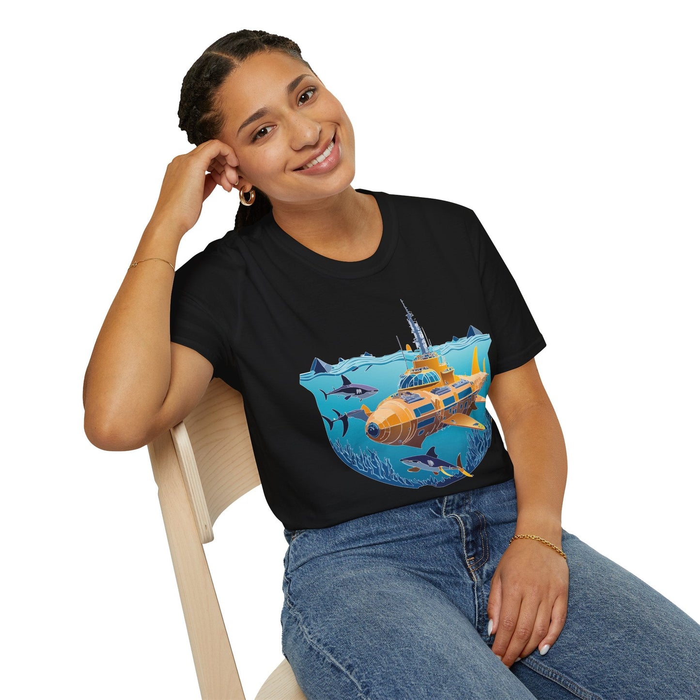 Ocean Tee Shirt Unisex Gildan Softstyle 64000 Ocean Theme Tee With U Boat Design