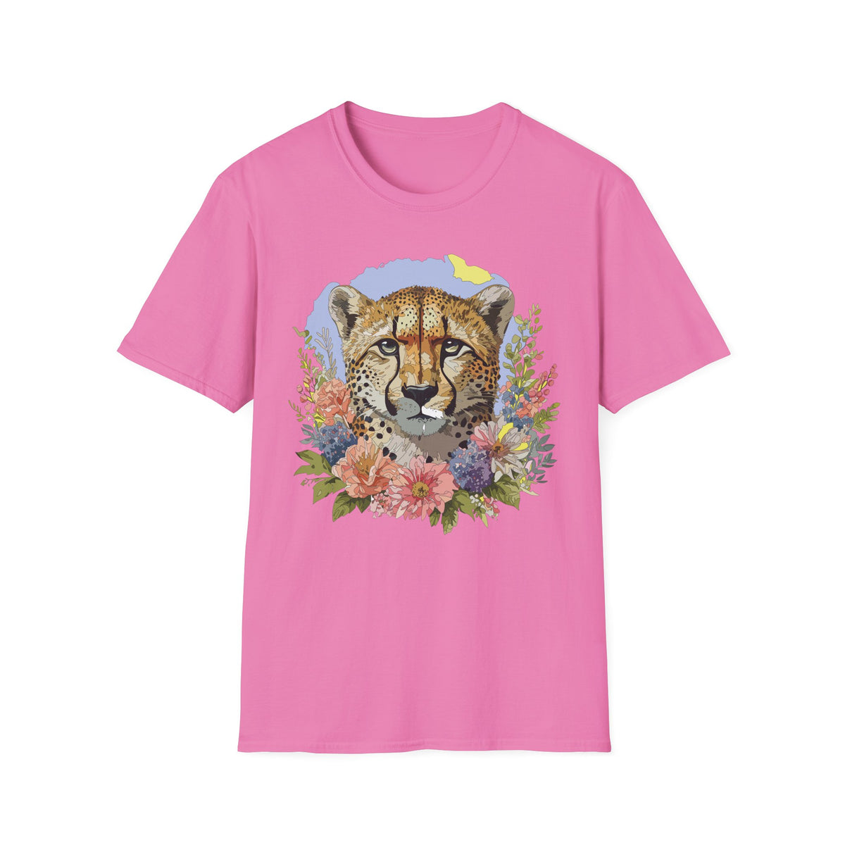Cheetah Face Floral Illustration T-Shirt | Wildlife Animal Tee