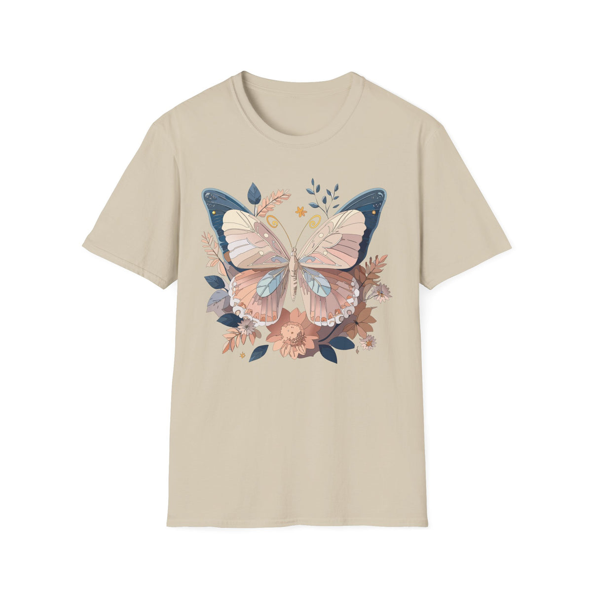 Pastel Botanical Butterfly T-Shirt | Floral Wings Nature Graphic Tee Unisex 100 Cotton Gildan T-Shirt