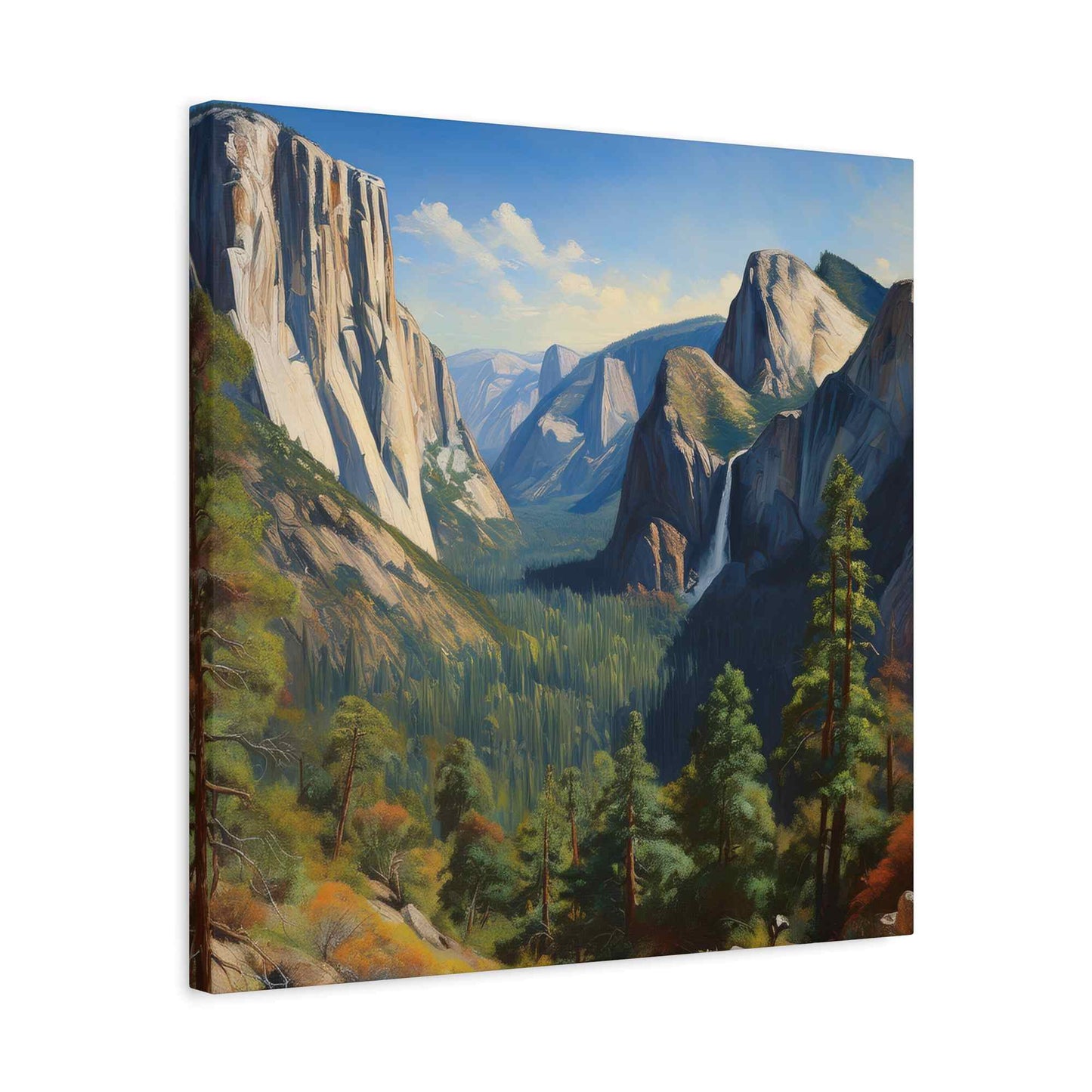 Yosemite Valley Print Canvas, Oil Paint Print 20x20, 24x24, 30x30, 32x32, 36x36 Art Design Print Pine-Wood Inner Frame MC-60