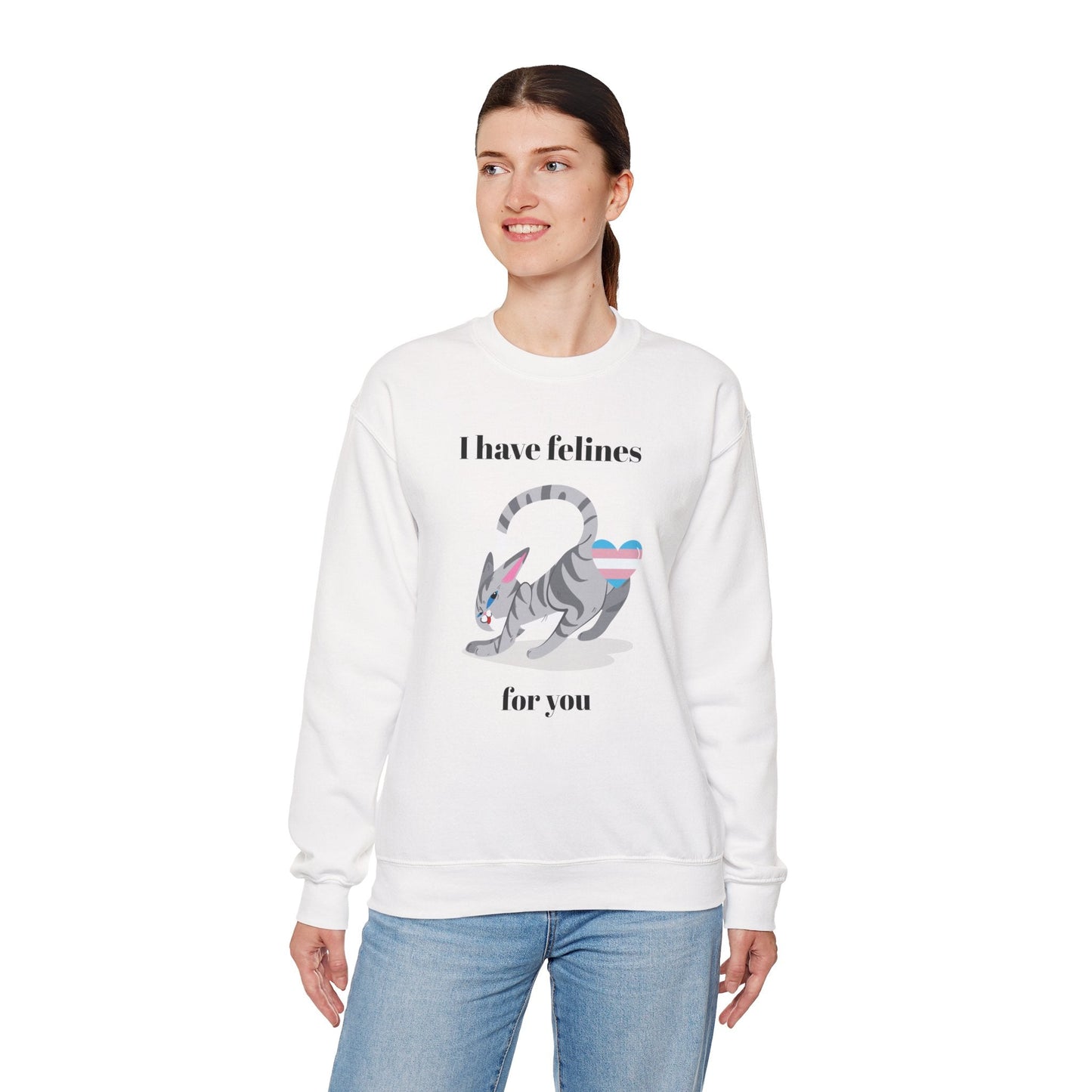 Cat Heart Sweatshirt Unisex Valentine Design 50 50 Cotton Poly Gildan 18000 Crewneck