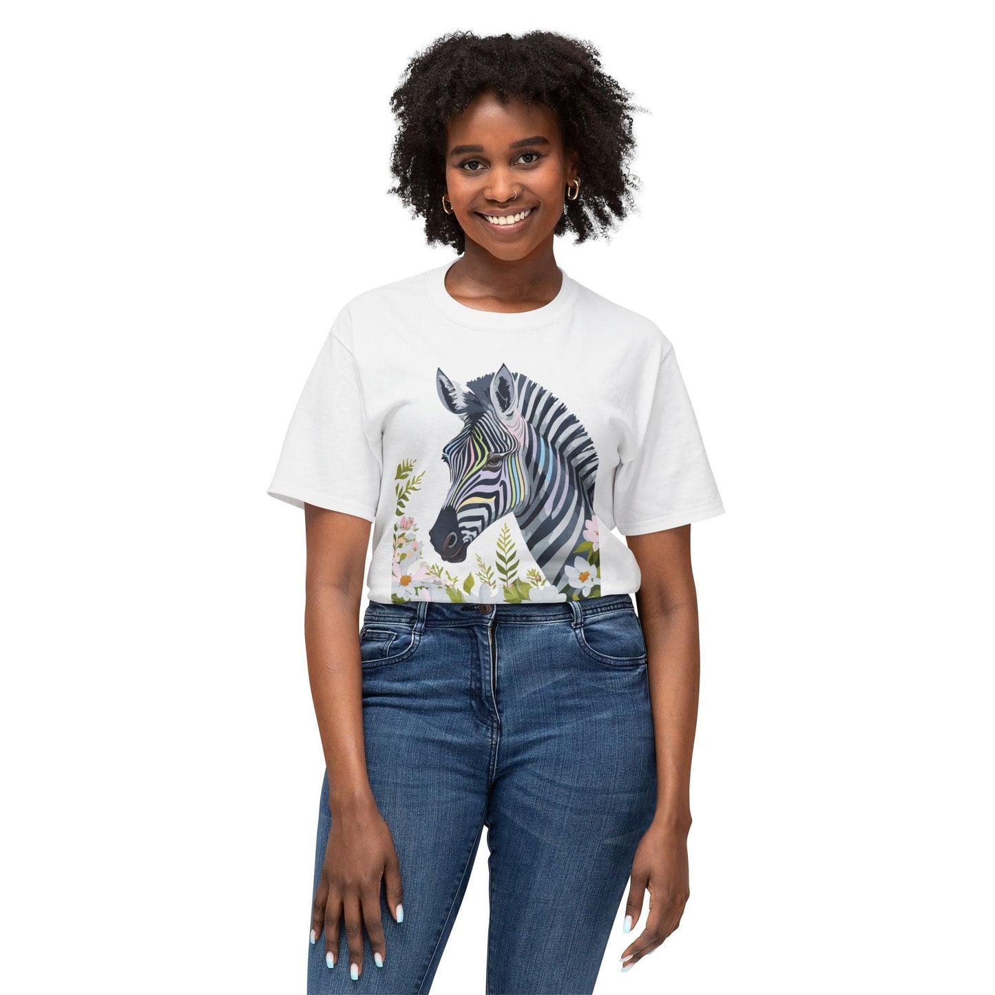Unisex Zebra Art Design T Shirt With Floral Print HD Cotton Premium USA Made Jersey