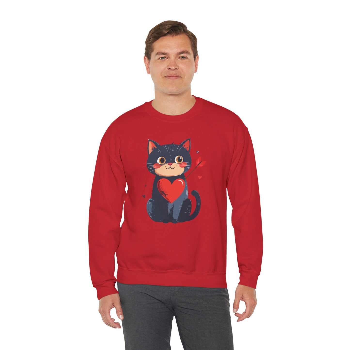 Cat Heart Sweatshirt Unisex Valentines Day Fifty Fifty Cotton Poly 8 Oz Heavy Blend