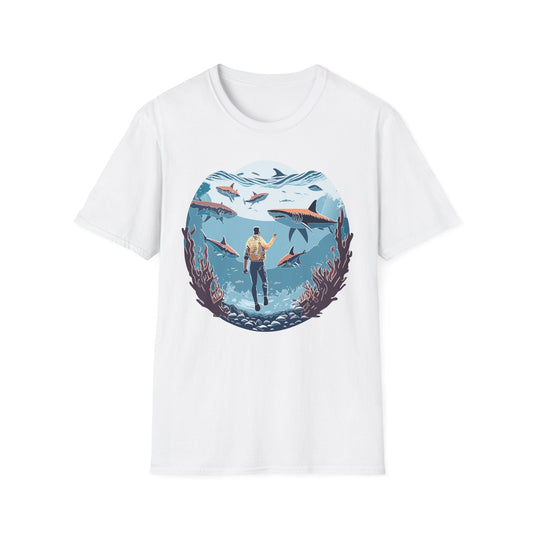 Ocean Theme Unisex Softstyle T Shirt 64000 Cotton Tee With Ocean Art Design Breathable