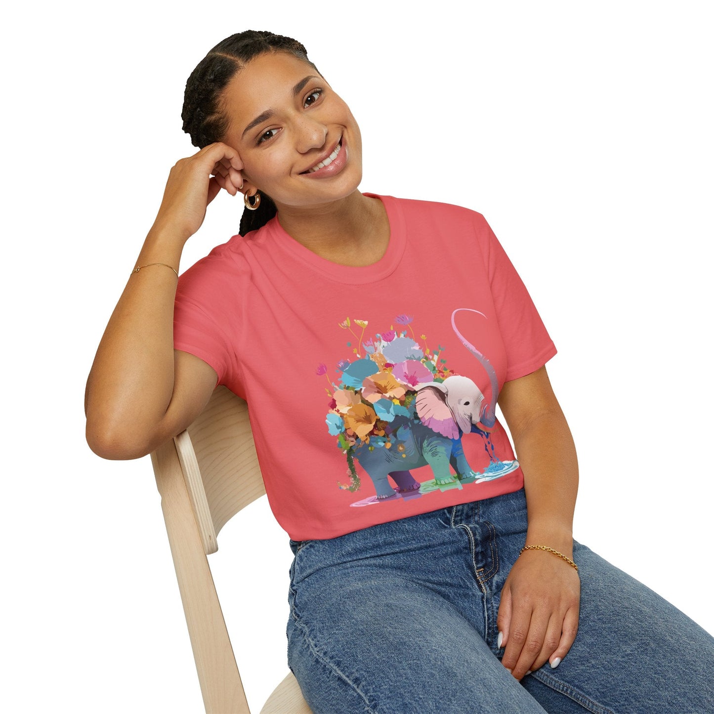 Elephant T Shirt Unisex Softstyle Cotton Tee With Animated Elephant Design Premium Comfort