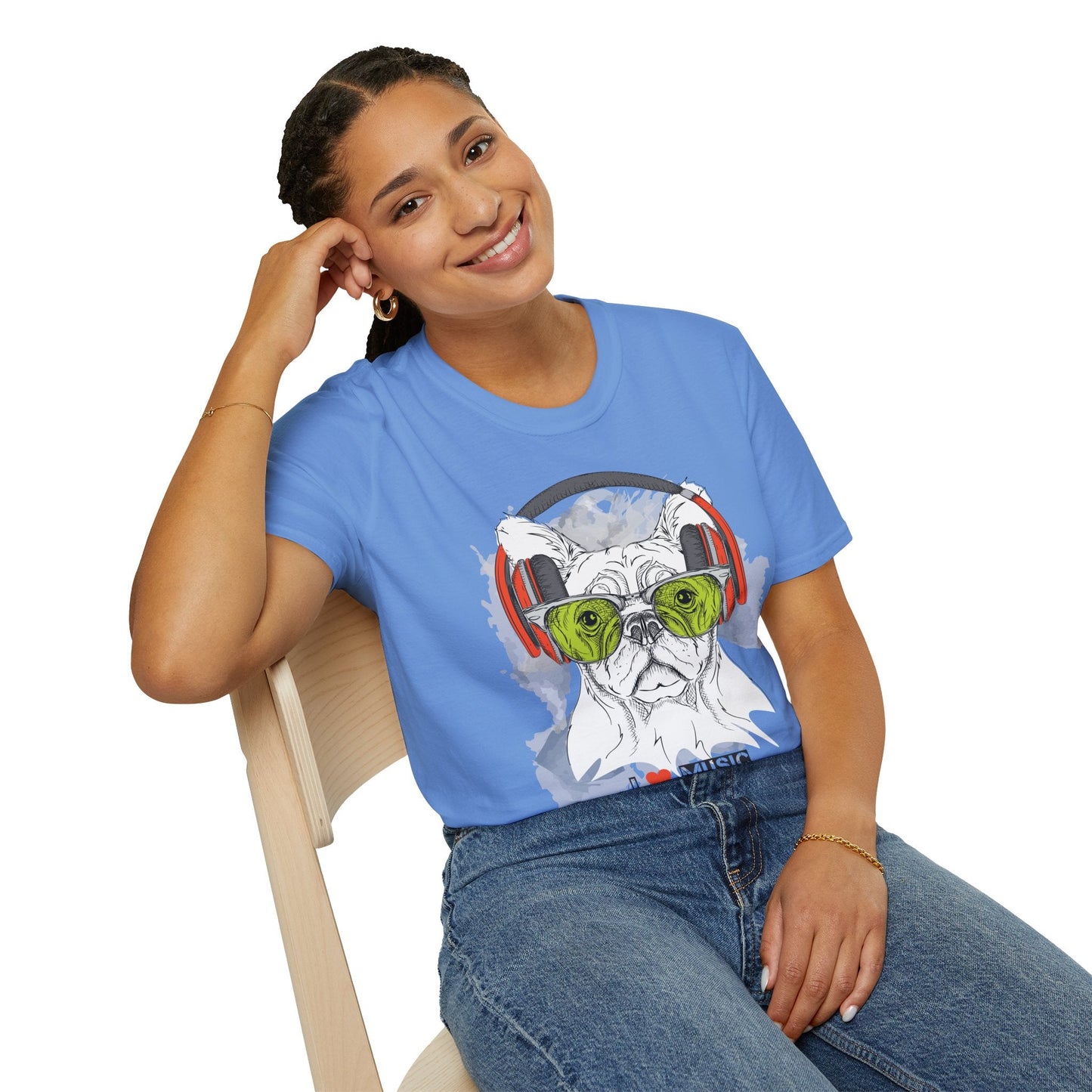 I Love Music Animals Shirt With Headphones Unisex Softstyle Tee 100 Percent Ring Spun Cotton
