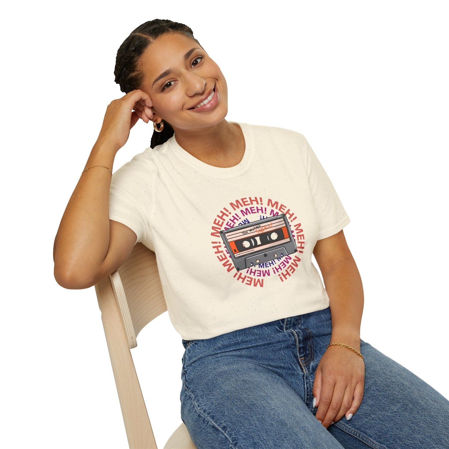 Cassette Tape Meh Graphic T-Shirt Unisex Cotton Retro Funny Music Tee