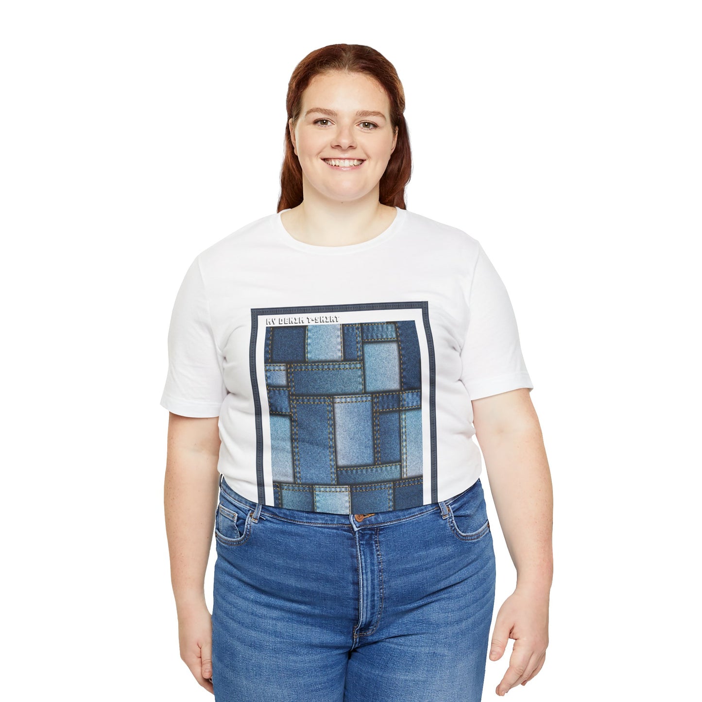 Unisex-T-Shirt aus Baumwolle mit Jeans-Print