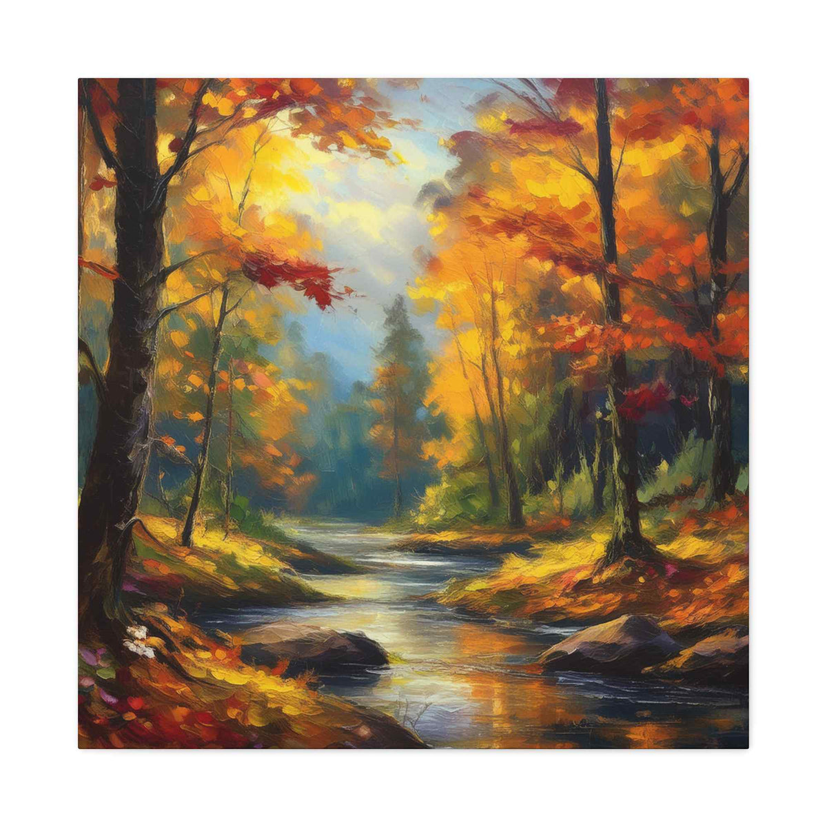 Fall Forest Print Canvas, Oil Paint Print 20x20, 24x24, 30x30, 32x32, 36x36 Art Design Print Pine-Wood Inner Frame MC-104