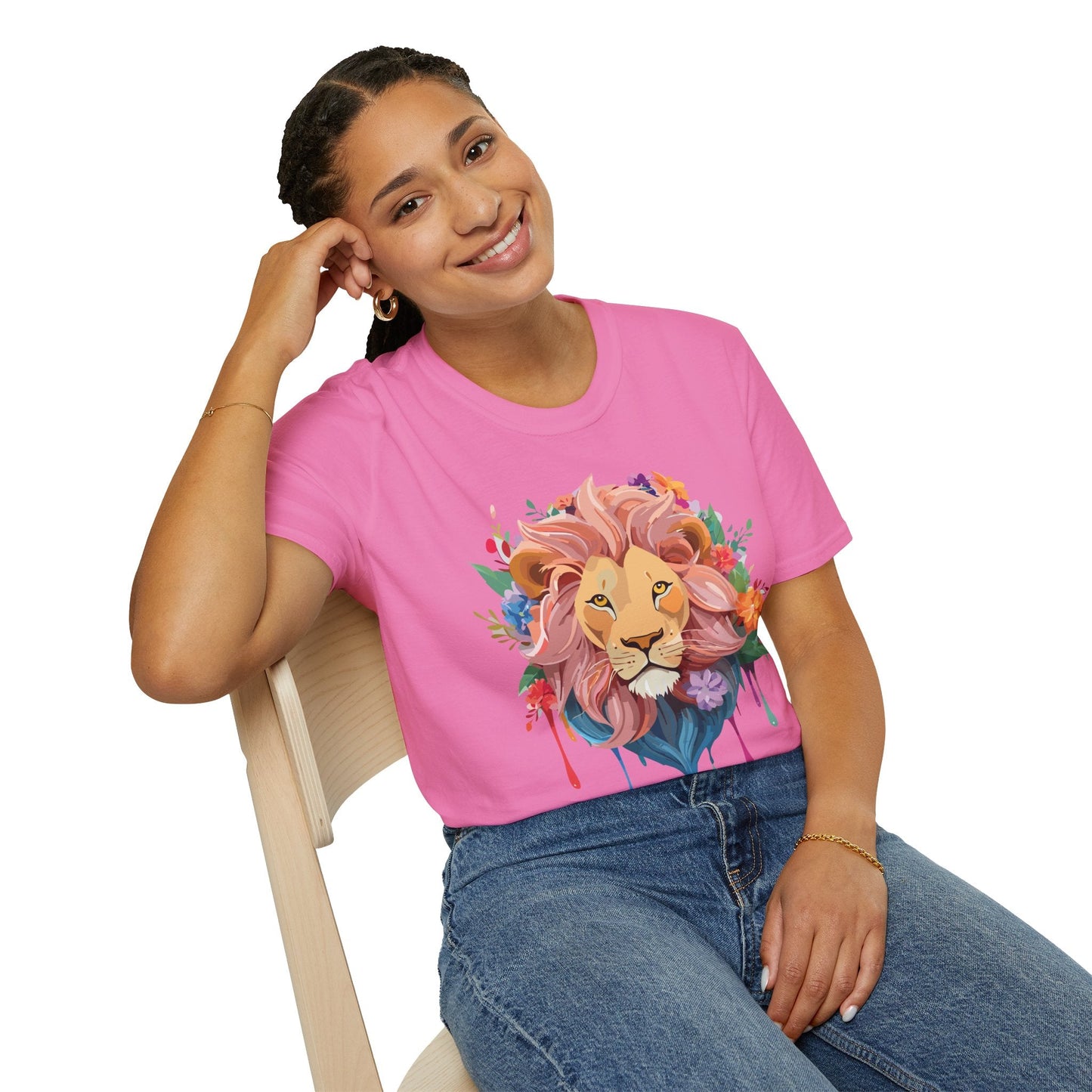 Lion Shirt Unisex Floral Lion Tee Animal Print Softstyle Tee