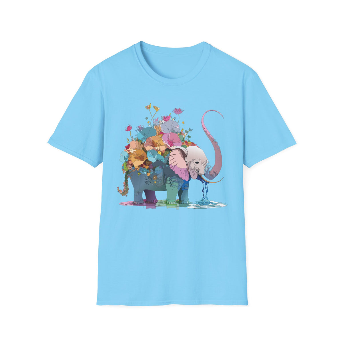 Floral Elephant T-Shirt | Watercolor Flowers, Pastel Safari Art