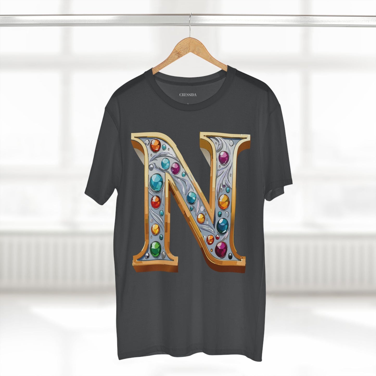 Letter N Graphic Design Tee Unisex 100 Cotton With Antique Gold Letters Artwork T-Shirt