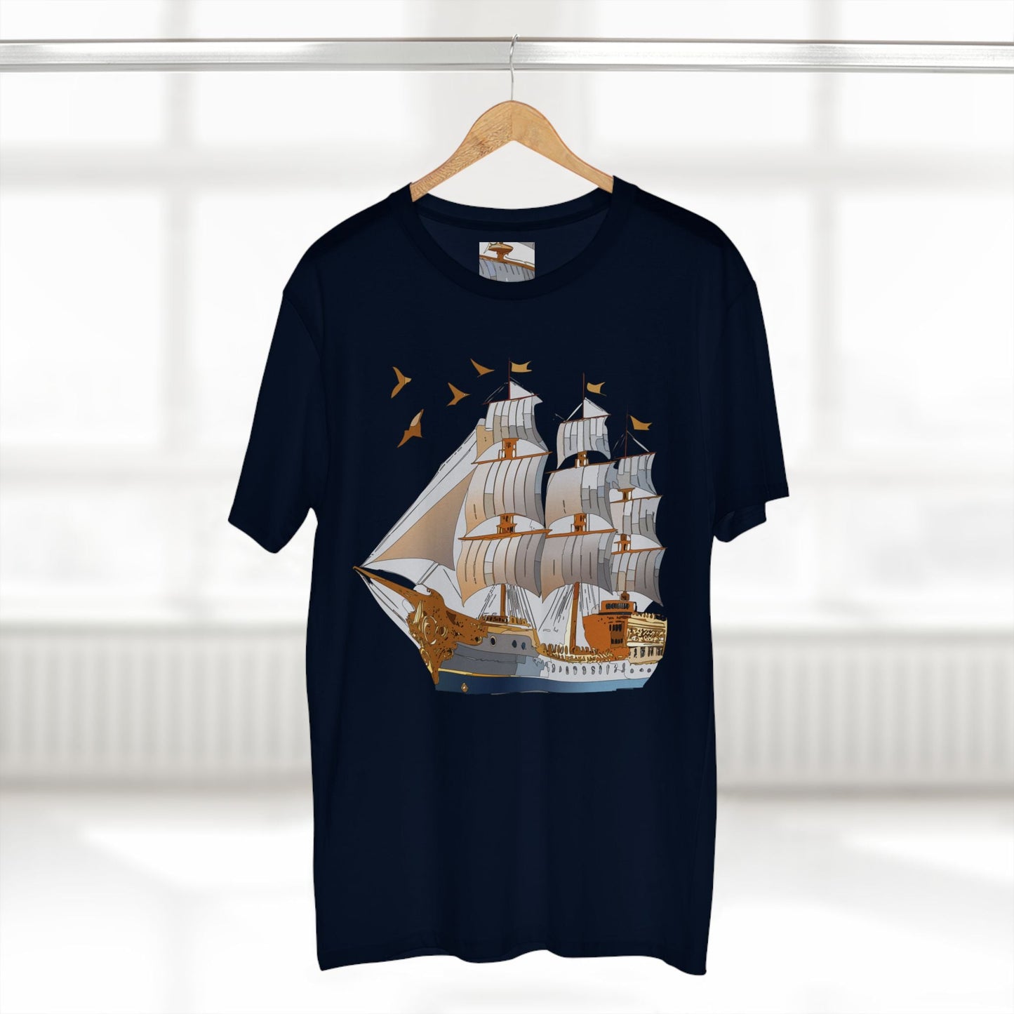 Ship Graphic Unisex 100 Cotton T-Shirt with Gold Frigate Art Design 4