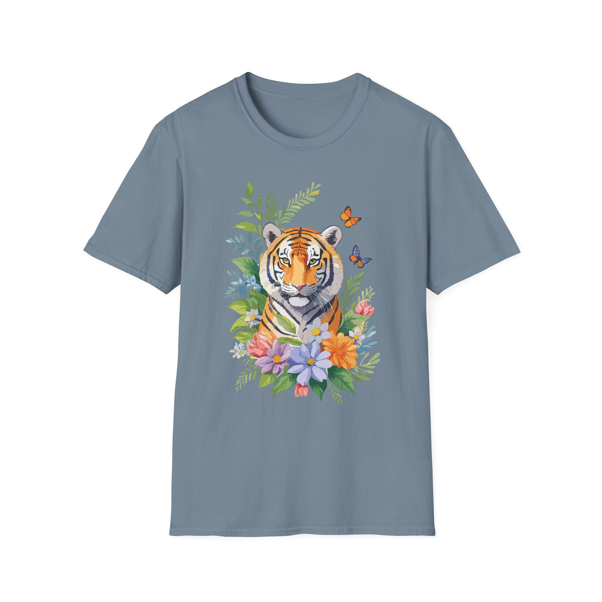 Watercolor Tiger with Butterflies T-Shirt | Floral Jungle Tee