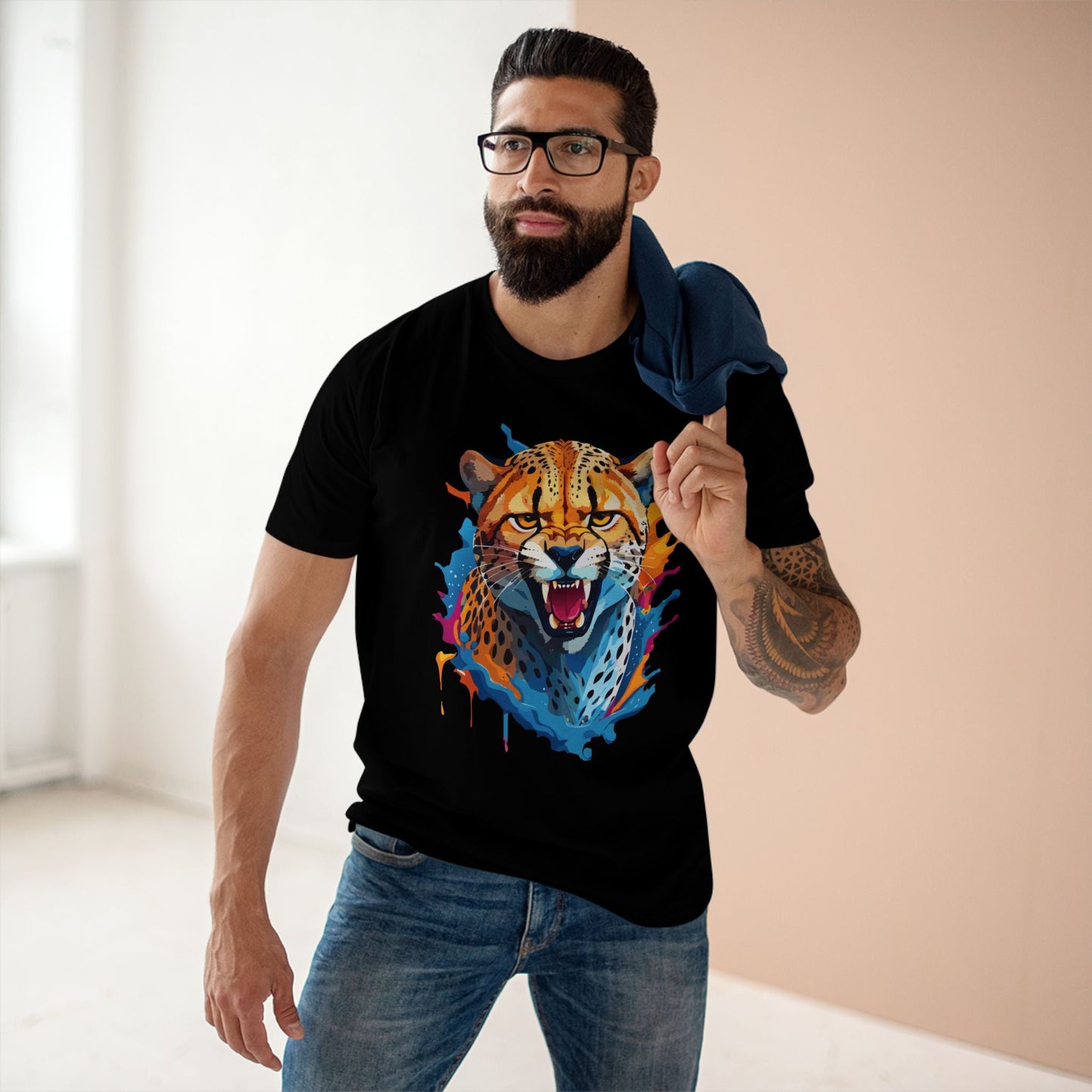 Cheetah Graphic Unisex 100 Cotton Staple Tee with Animal Design Artwork 24