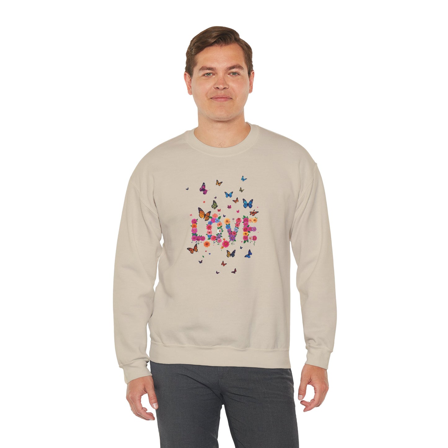 Unisex Floral Love Sweatshirt, Love Floral Sweatshirt, Floral Butterfly Sweatshirt, 50/50 Cotton-Poly Valentine's Day Sweatshirt 08