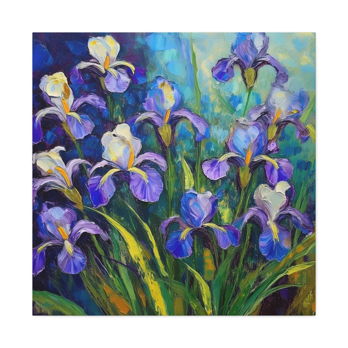 Irises Floral Print Canvas, Floral Oil Paint Print 20x20, 24x24, 30x30, 32x32, 36x36 Art Design Pine-Wood Inner Frame MC-188