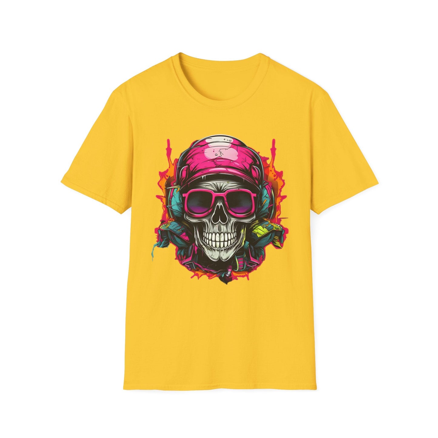 Unisex Skull Tee Shirt With Skeleton Design Gildan Softstyle 64000 Ring Spun Cotton
