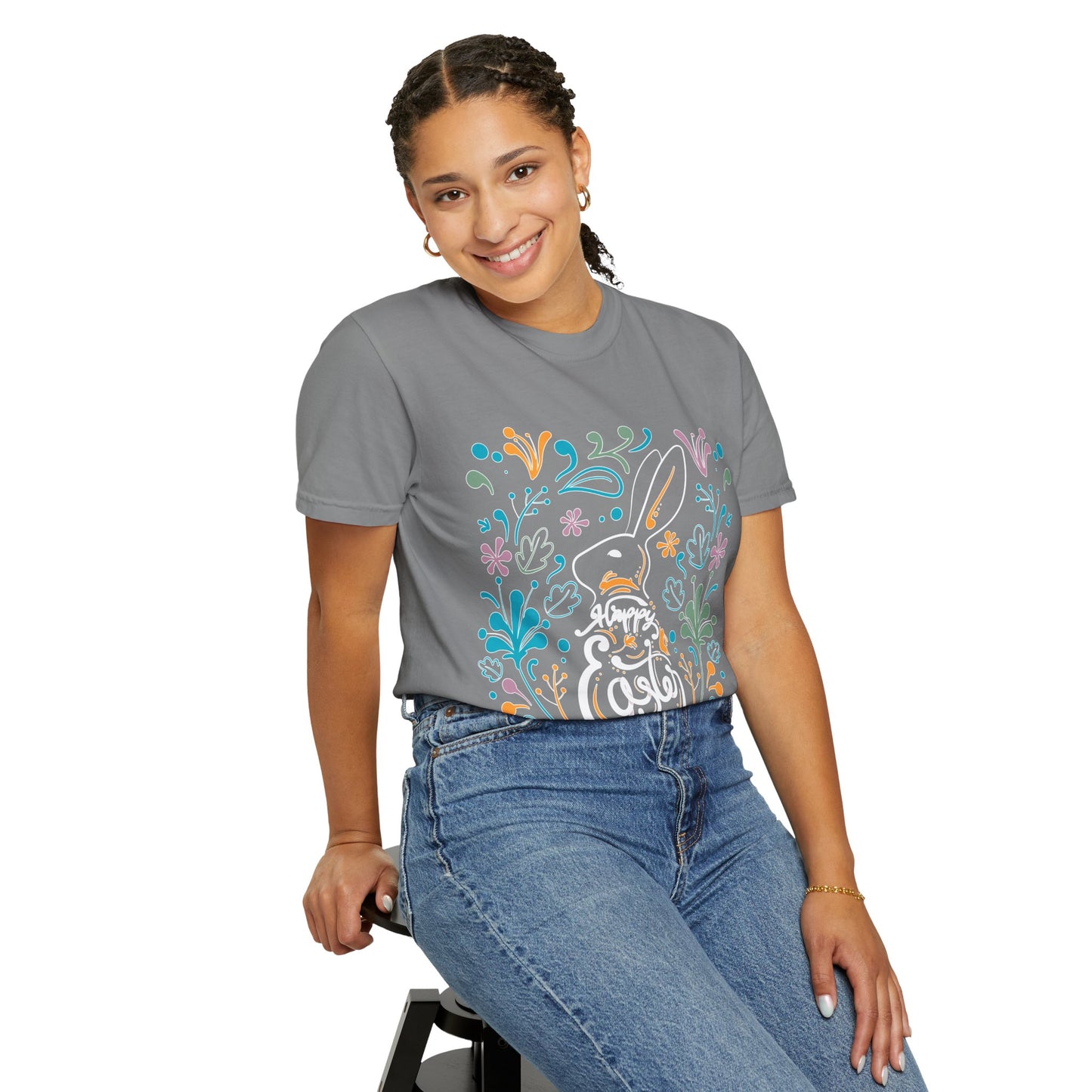 Easter Bunny Floral T-Shirt, Tee Shirt with Easter Signature, T Shirt with Easter Prints, Tee Shirt with Easter Design