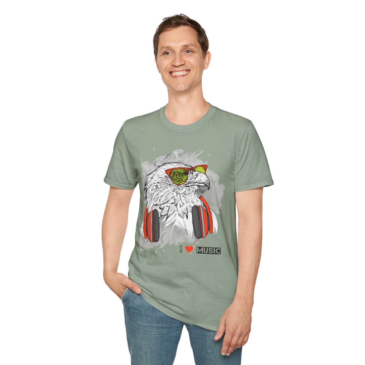 I Love Music Animals Shirt With Headphones Unisex Gildan Softstyle 64000 Tee Premium