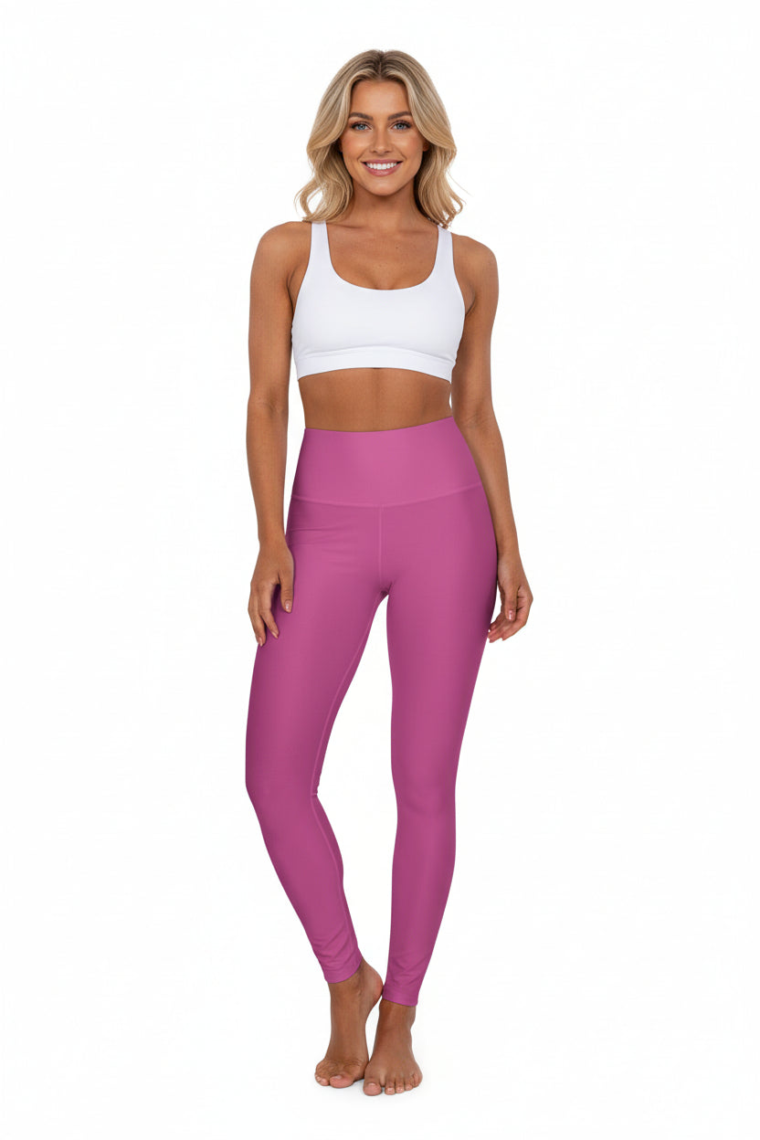 High-Waisted Fuchsia Plum Yoga Leggings Women's Seamless Poly-Span Stretchy Pink Activewear Pants