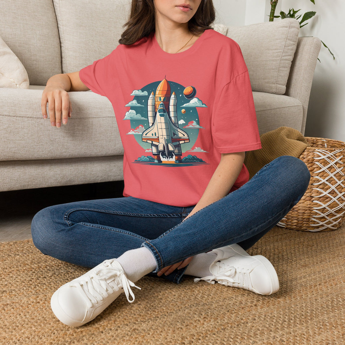 Retro Space Shuttle Illustration T-Shirt | Rocket Launch Graphic Design Unisex 100 Cotton Gildan T-Shirt