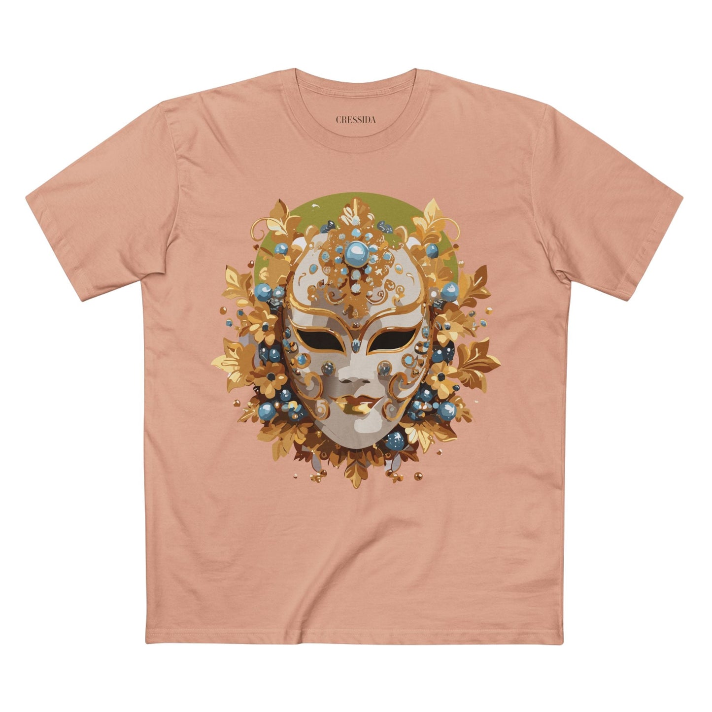 Carnival Mask Graphic T-Shirt Unisex 100 Cotton With Antique Gold Art Design Tee 8