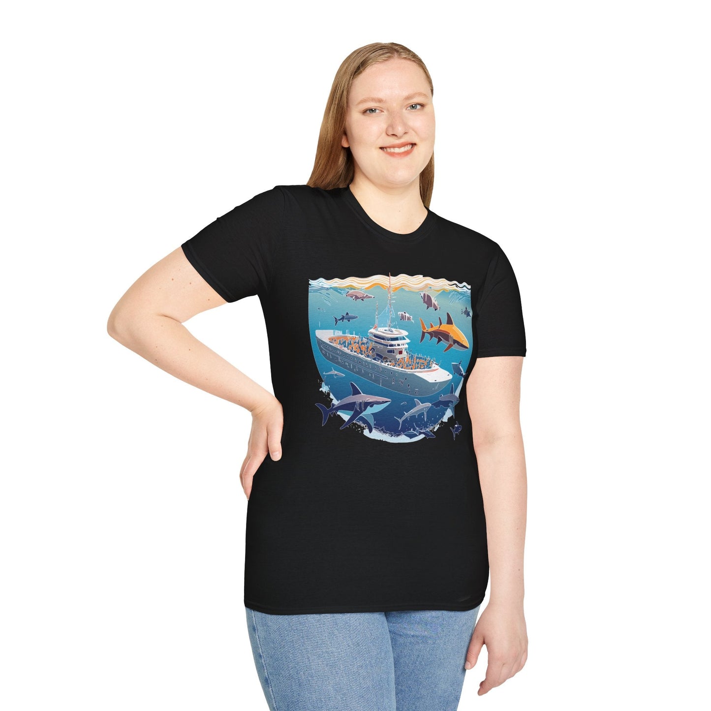Ocean Tee Shirt Unisex Softstyle Short Sleeve With Ocean Art Design 100 Percent Ring Spun Cotton