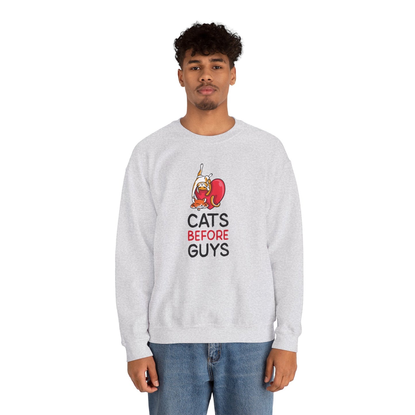 Cat Heart Sweatshirt Unisex Valentines Day 50 50 Cotton Poly Heavy Blend Crewneck Sweatshirt