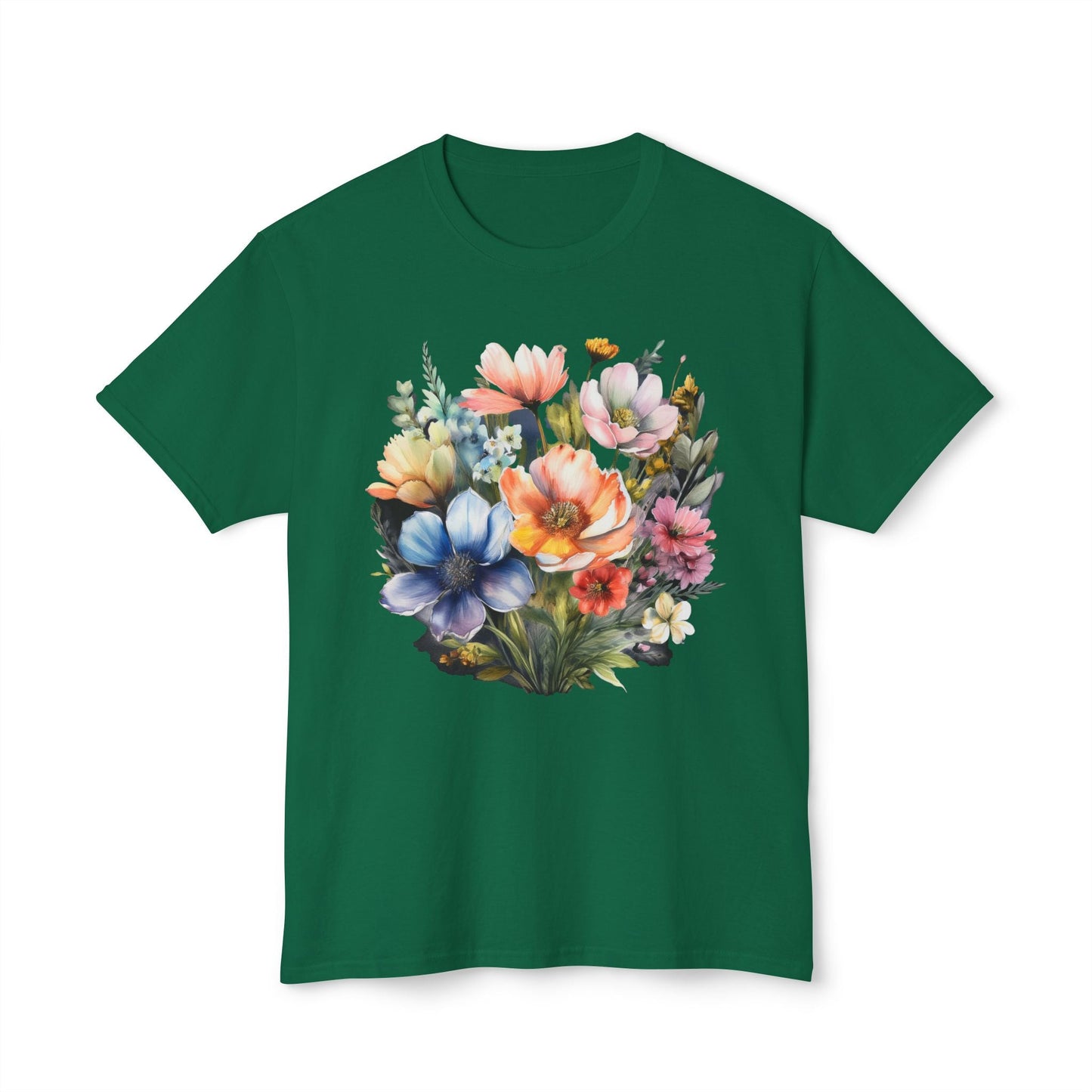 Unisex Floral Art T Shirt With Vintage Flowers Print On 100 Percent Cotton Tee For Everyday Wear