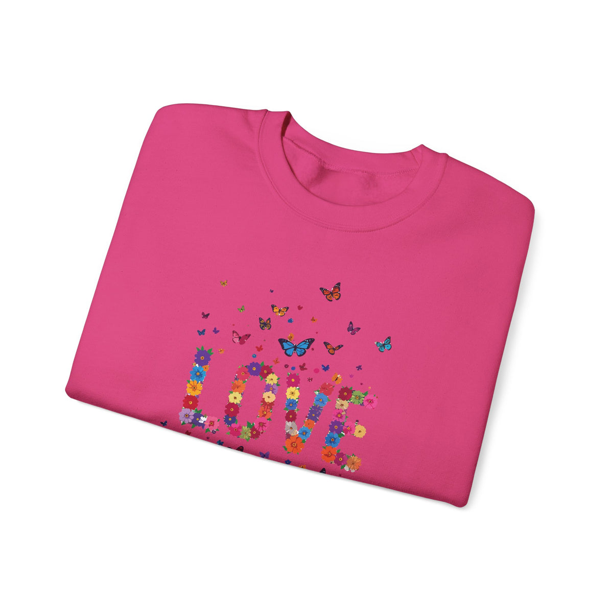 Unisex Floral Love Sweatshirt, Love Floral Sweatshirt, Floral Butterfly Sweatshirt, 50/50 Cotton-Poly Valentine's Day Sweatshirt 06