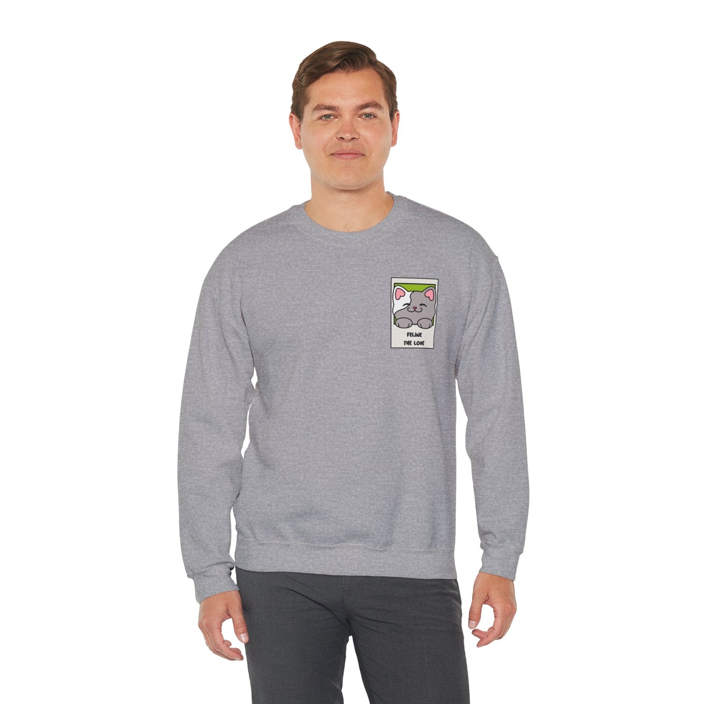 Pocket Cat Sweatshirt Unisex Cat Heart Sweatshirt Valentines Day Gift 50 Percent Cotton Poly Blend