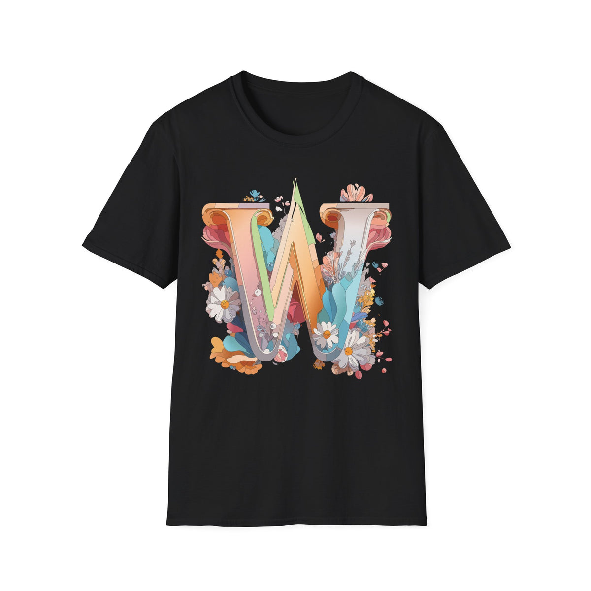 Floral Letter W Monogram T-Shirt | Floral Initial Tee