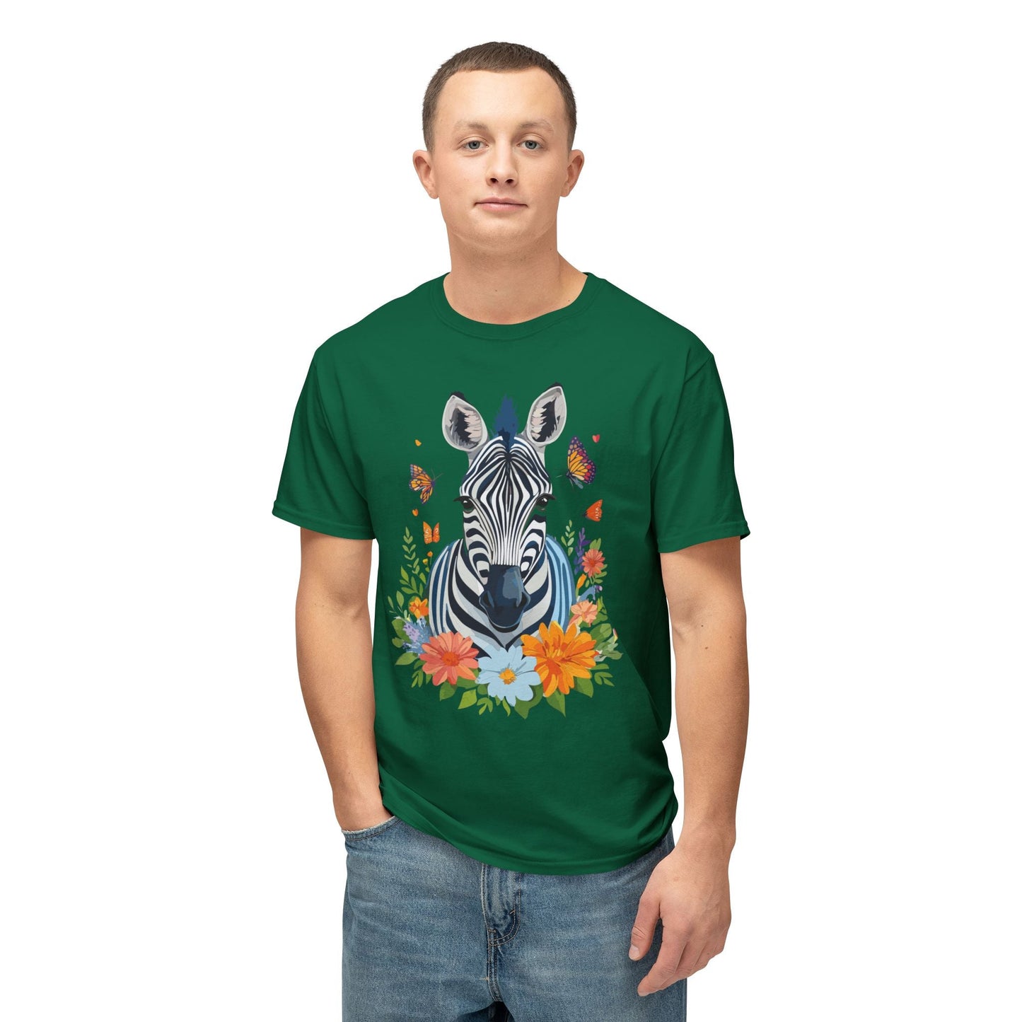 Zebra Art Print T Shirt Unisex Cotton Tee With Floral Design Vintage Zebra Theme