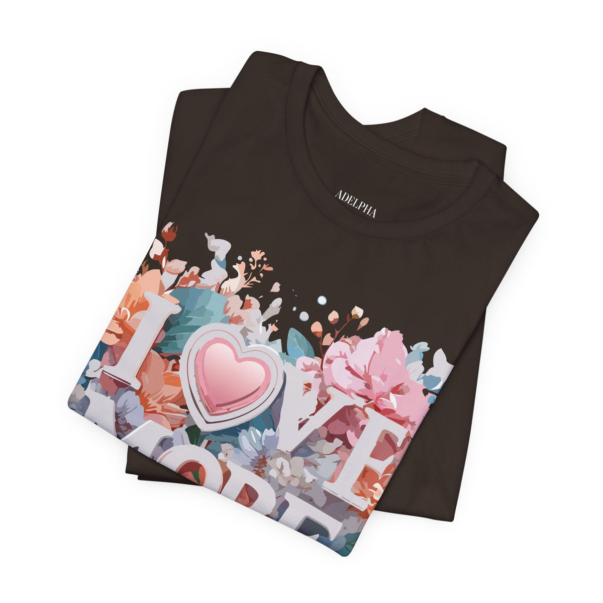 Valentine's Day Graphic Unisex Cotton Bella+Canvas Tee with Floral Art Design d114