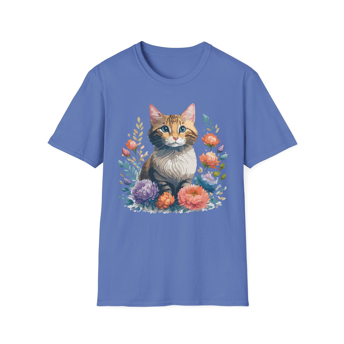 Watercolor Cat Portrait T-Shirt | Floral Kitty Illustration