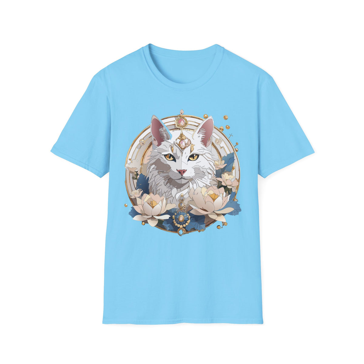 Mystic Moon Cat T-Shirt | Crescent, Floral, Magical Cat Portrait